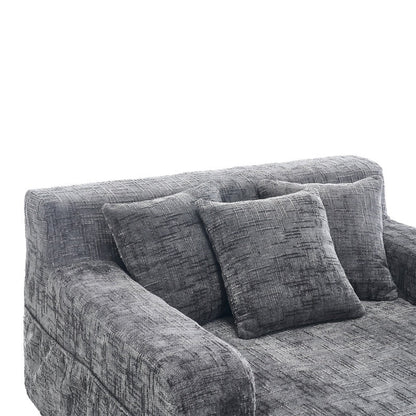 Chenille Interior Lazy Sofa Chaise Longue Armchair with Three Pillows and Armrests in Grey - 海智集