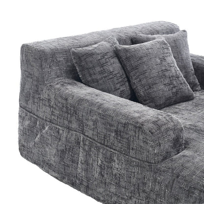 Chenille Interior Lazy Sofa Chaise Longue Armchair with Three Pillows and Armrests in Grey-海智集-Default-