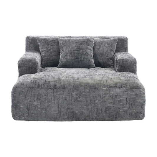 Chenille Interior Lazy Sofa Chaise Longue Armchair with Three Pillows and Armrests in Grey-海智集-Default-