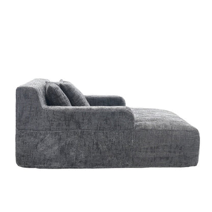 Chenille Interior Lazy Sofa Chaise Longue Armchair with Three Pillows and Armrests in Grey-海智集-Default-