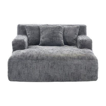 Chenille Interior Lazy Sofa Chaise Longue Armchair with Three Pillows and Armrests in Grey-海智集-Default-