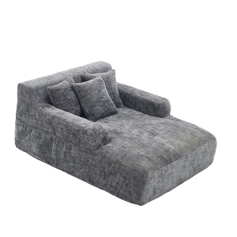 Chenille Interior Lazy Sofa Chaise Longue Armchair with Three Pillows and Armrests in Grey - 海智集
