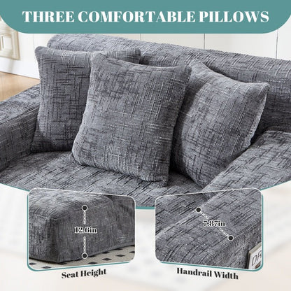 Chenille Interior Lazy Sofa Chaise Longue Armchair with Three Pillows and Armrests in Grey-海智集-Default-