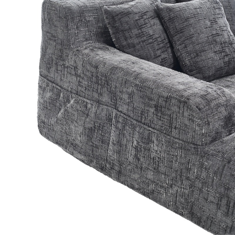 Chenille Interior Lazy Sofa Chaise Longue Armchair with Three Pillows and Armrests in Grey-海智集-Default-