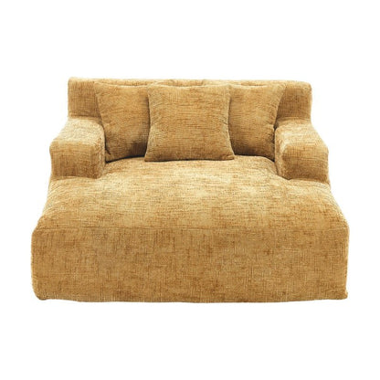 Chenille Interior Lazy Sofa Chaise Longue with Armrests and Three Pillows, Yellow, 61.42 x 48.43 x 27.95 inches-海智集-Default-