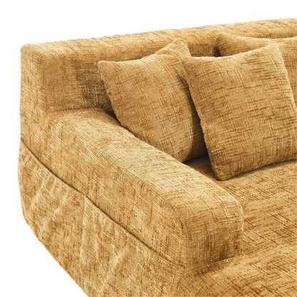 Chenille Interior Lazy Sofa Chaise Longue with Armrests and Three Pillows, Yellow, 61.42 x 48.43 x 27.95 inches-海智集-Default-
