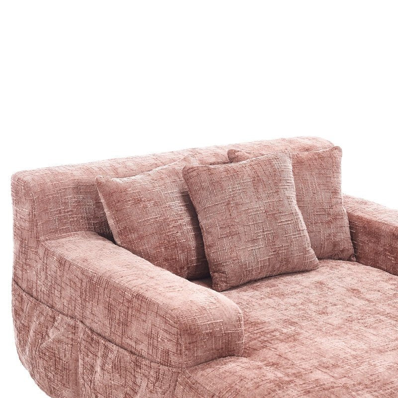 Chenille Interior Lazy Sofa Chaise Lounge Armchair with Pillows and Armrests - Pink - 海智集