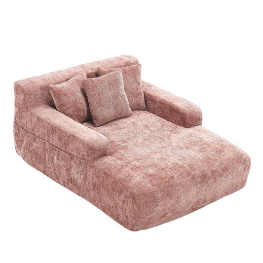 Chenille Interior Lazy Sofa Chaise Lounge Armchair with Pillows and Armrests - Pink-海智集-Default-