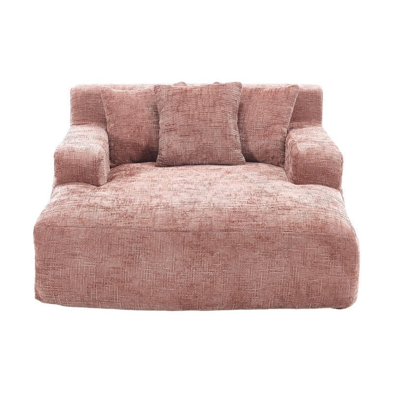 Chenille Interior Lazy Sofa Chaise Lounge Armchair with Pillows and Armrests - Pink - 海智集