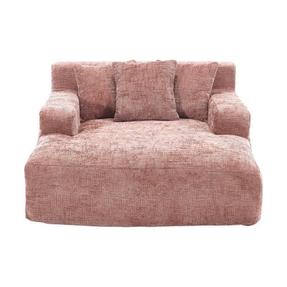 Chenille Interior Lazy Sofa Chaise Lounge Armchair with Pillows and Armrests - Pink - 海智集