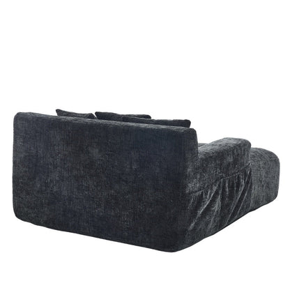 Chenille Interior Lazy Sofa Chaise Lounge Armchair with Three Pillows and Armrests, Black, Soft Chenille, 61.42x48.43x27.95 inches - 海智集