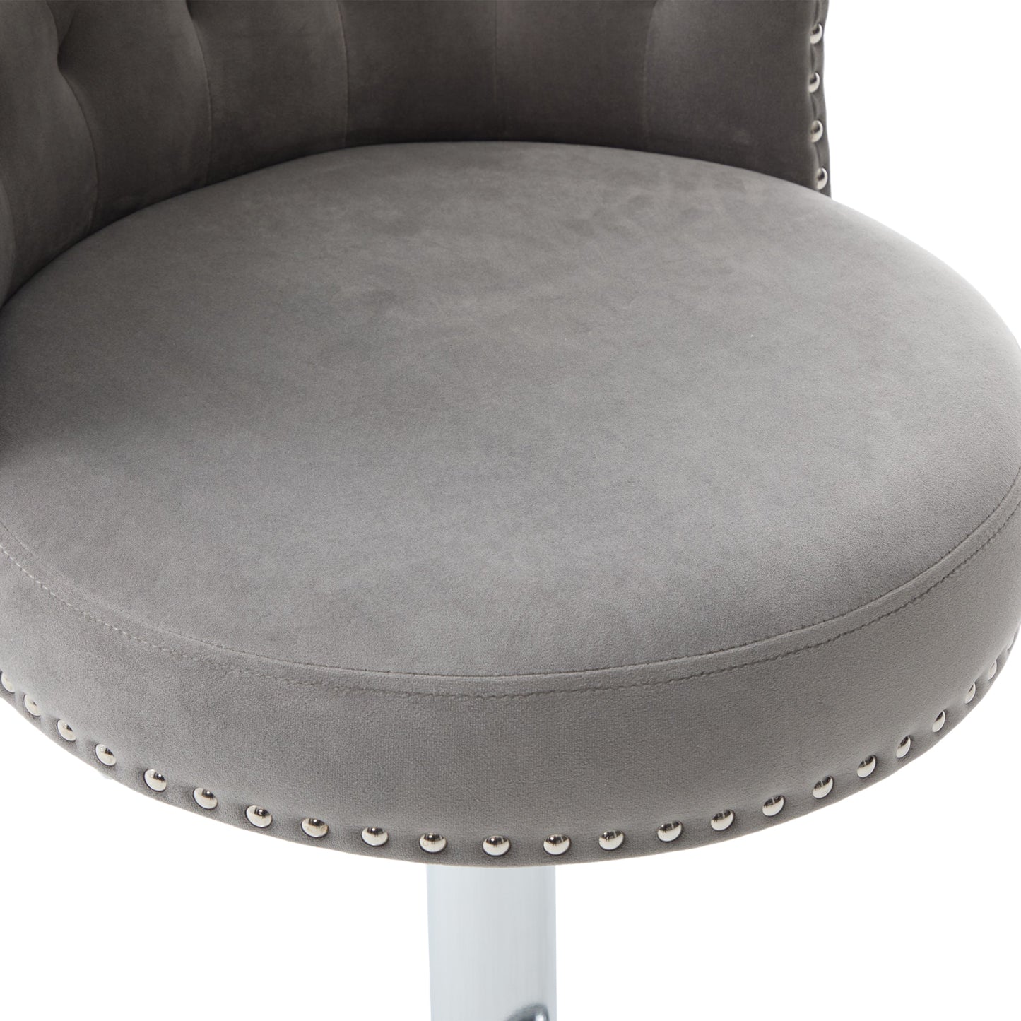 COOLMORE Velvet Bar Stool Set of 2, Adjustable Swivel Bar Stools with Silver Plated Metal Leg, Chrome Nailhead, Counter Height Chair for Kitchen,Dining Room-海智集-Default-