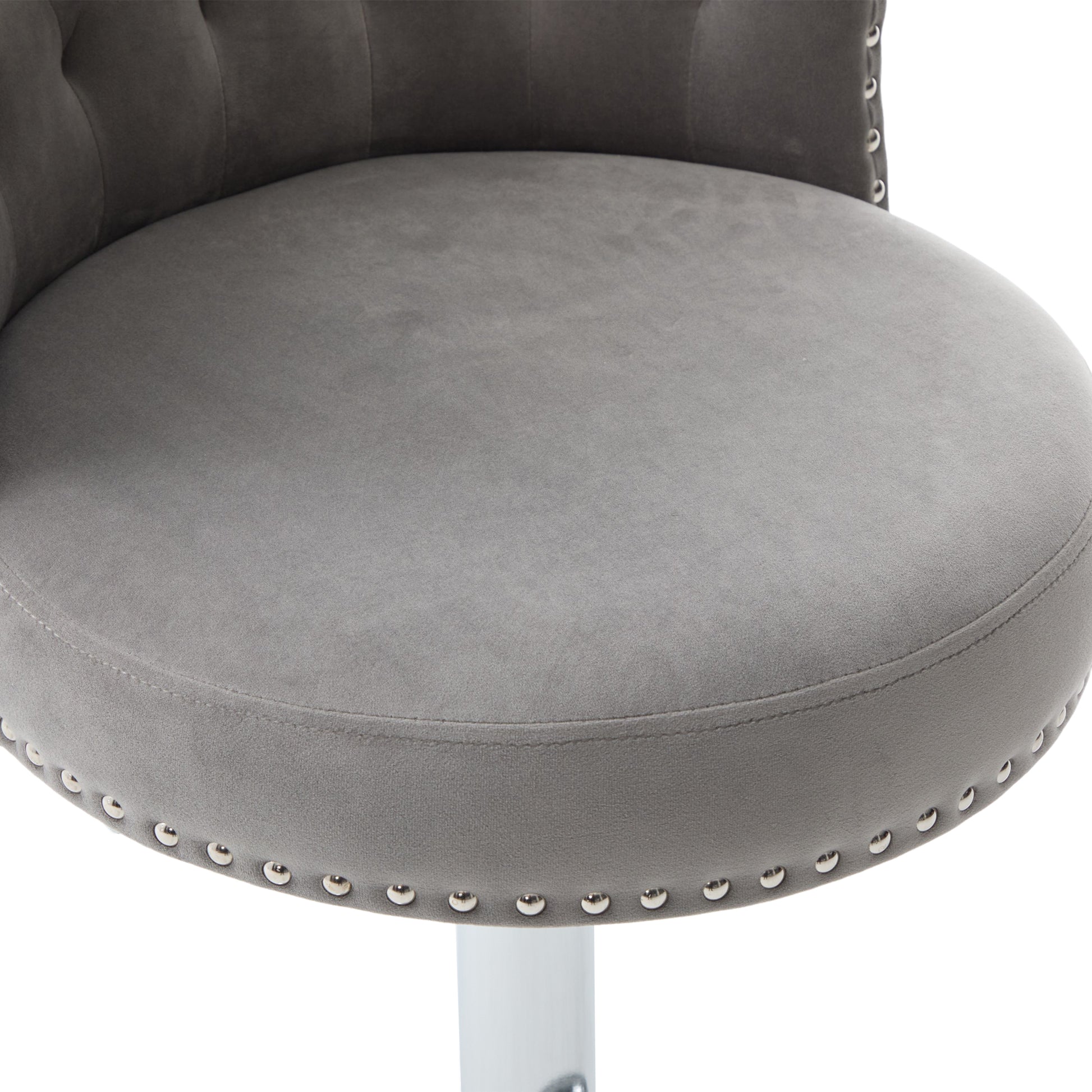 COOLMORE Velvet Bar Stool Set of 2, Adjustable Swivel Bar Stools with Silver Plated Metal Leg, Chrome Nailhead, Counter Height Chair for Kitchen,Dining Room-海智集-Default-