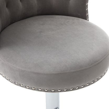 COOLMORE Velvet Bar Stool Set of 2, Adjustable Swivel Bar Stools with Silver Plated Metal Leg, Chrome Nailhead, Counter Height Chair for Kitchen,Dining Room-海智集-Default-