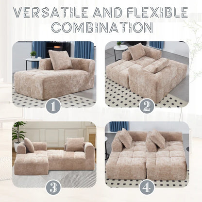 UNITED WE WIN Chenille Loveseat Sofa,Minimalist Modular Couches Sleeper for Living Room Bedroom Apartment Lounge-海智集-Default-
