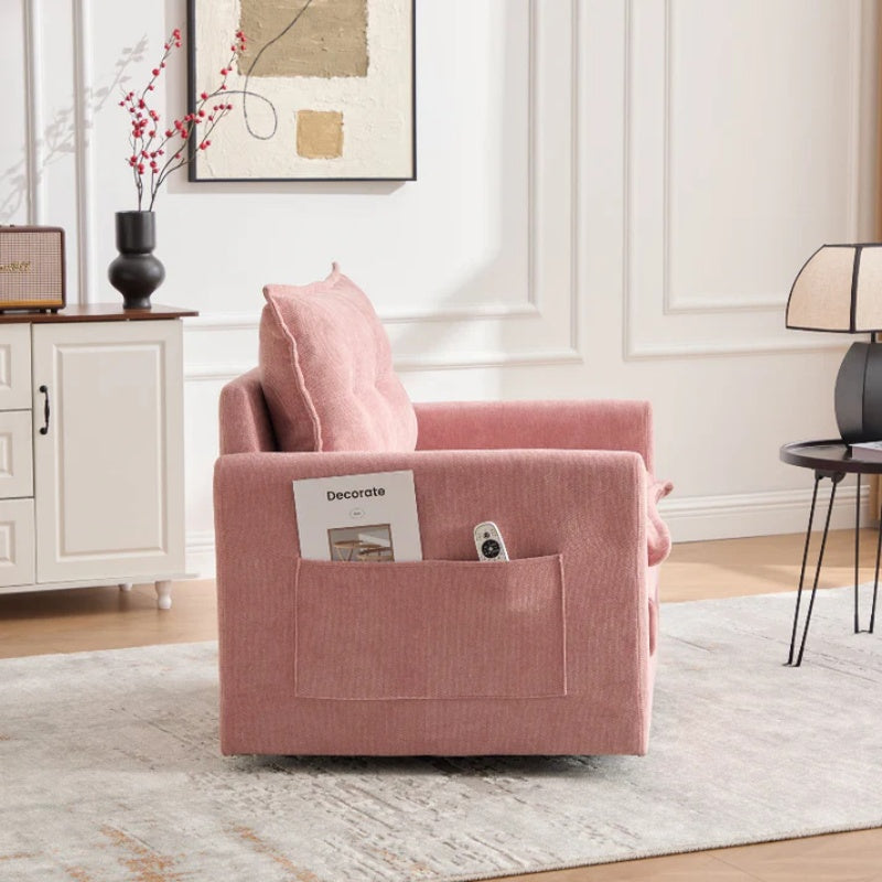 UNITED WE WIN Swivel Barrel Chair - Mid Century Modern Chair, Thick Padded Arm Chair with Solid Metal Base, Comfortable Single Sofa Chair, Swivel Accent Chair for Living Room Bedroom-海智集-Default-