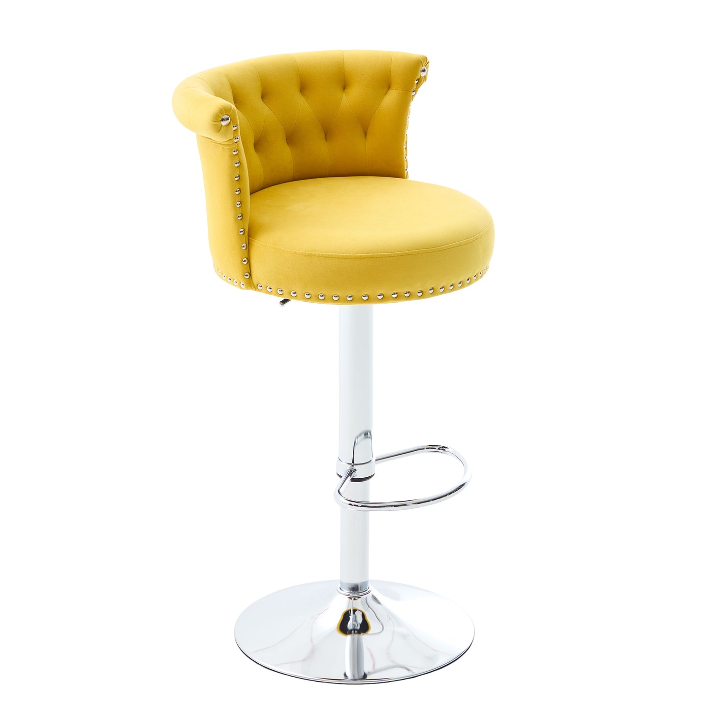COOLMORE Velvet Bar Stool Set of 2, Adjustable Swivel Bar Stools with Silver Plated Metal Leg, Chrome Nailhead, Counter Height Chair for Kitchen,Dining Room-海智集-Default-