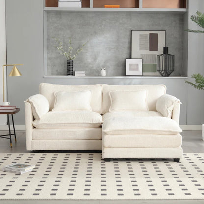 UNITED WE WIN Chenille fabric, removable armrests with side pockets, high density sponge filling, oversized double sofa with footstool-海智集-Default-
