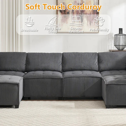 UNITED WE WIN Modular Sectional Sofa U Shaped Modular Couch with Reversible Chaise Modular Sofa Sectional Couch,6- Seat Convertible Sofa,Fit for Living Room-海智集-Default-