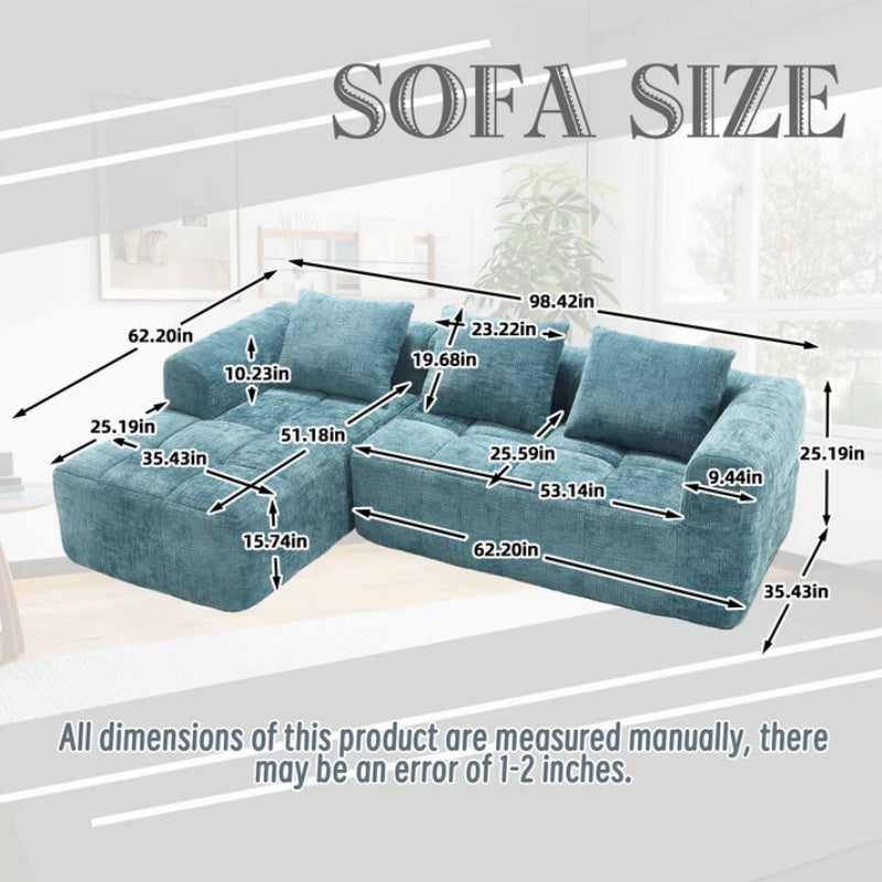 UNITED WE WIN 98.42-inch modular sectional sofa, modern modular L-shaped sofa with chaise longue, equipped with small side pockets and free of compression during installation.-海智集-Default-