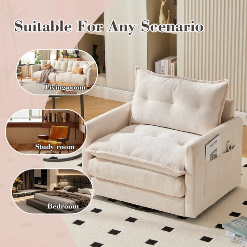 UNITED WE WIN Swivel Barrel Chair - Mid Century Modern Chair, Thick Padded Arm Chair with Solid Metal Base, Comfortable Single Sofa Chair, Swivel Accent Chair for Living Room Bedroom-海智集-Default-