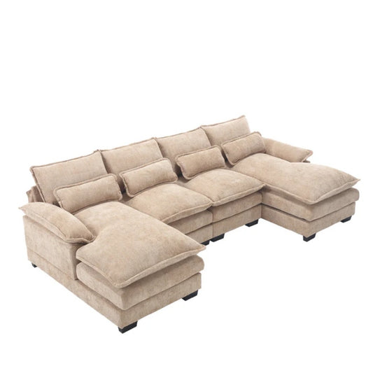 UNITED WE WIN Chenille, high quality sponge filling, solid wood frame, oversized four-seater, U-shaped combination sofa-海智集-Default-