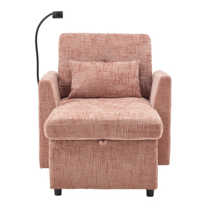 Multifunctional Lazy Person Sofa Recliner with Storage Backrest and Cell Phone Bracket in Pink Chenille for Living Room and Bedroom-海智集-Default-