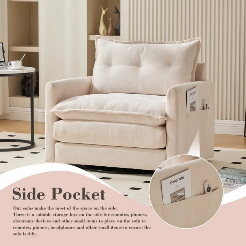 UNITED WE WIN Swivel Barrel Chair - Mid Century Modern Chair, Thick Padded Arm Chair with Solid Metal Base, Comfortable Single Sofa Chair, Swivel Accent Chair for Living Room Bedroom-海智集-Default-