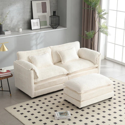 UNITED WE WIN Chenille fabric, removable armrests with side pockets, high density sponge filling, oversized double sofa with footstool-海智集-Default-