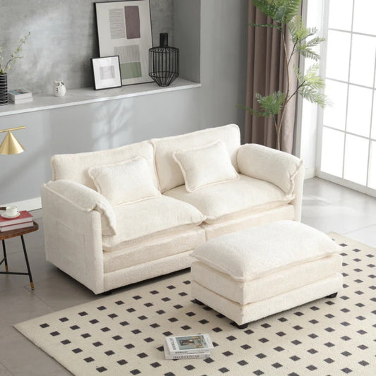 UNITED WE WIN Chenille fabric, removable armrests with side pockets, high density sponge filling, oversized double sofa with footstool-海智集-Default-