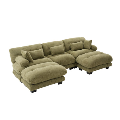 UNITED WE WIN Pelletized velvet U Shape Cloud Couch with 2 Ottomans,Free Combined 3 Seater Comfy Sofa with Bolster Armrest Pillows, sofa for Living Room-海智集-Default-