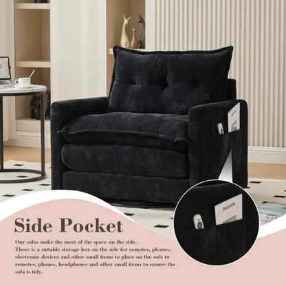 UNITED WE WIN Swivel Barrel Chair - Mid Century Modern Chair, Thick Padded Arm Chair with Solid Metal Base, Comfortable Single Sofa Chair, Swivel Accent Chair for Living Room Bedroom-海智集-Default-