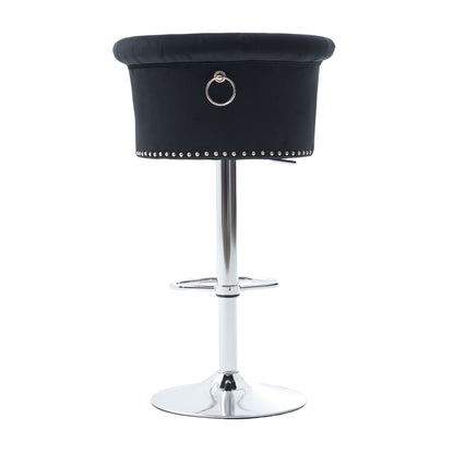 COOLMORE Velvet Bar Stool Set of 2, Adjustable Swivel Bar Stools with Silver Plated Metal Leg, Chrome Nailhead, Counter Height Chair for Kitchen,Dining Room-海智集-Default-