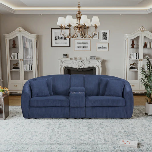 UNITED WE WIN corduroy fabric, two cup holders, storage, oversized two-seat, solid wood frame, high quality sponge filling, curved placement sofa-海智集-Default-