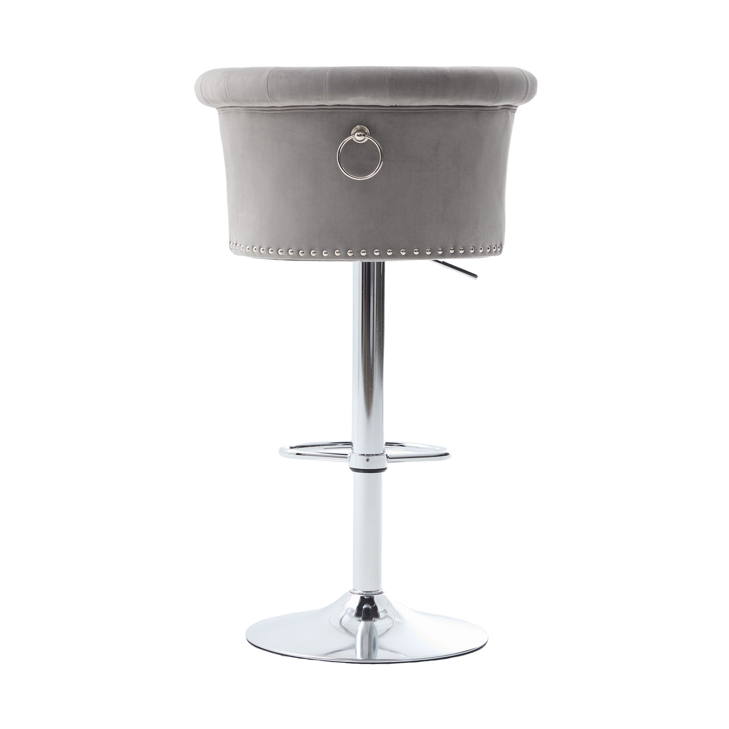 COOLMORE Velvet Bar Stool Set of 2, Adjustable Swivel Bar Stools with Silver Plated Metal Leg, Chrome Nailhead, Counter Height Chair for Kitchen,Dining Room-海智集-Default-