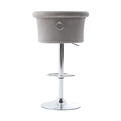 COOLMORE Velvet Bar Stool Set of 2, Adjustable Swivel Bar Stools with Silver Plated Metal Leg, Chrome Nailhead, Counter Height Chair for Kitchen,Dining Room-海智集-Default-