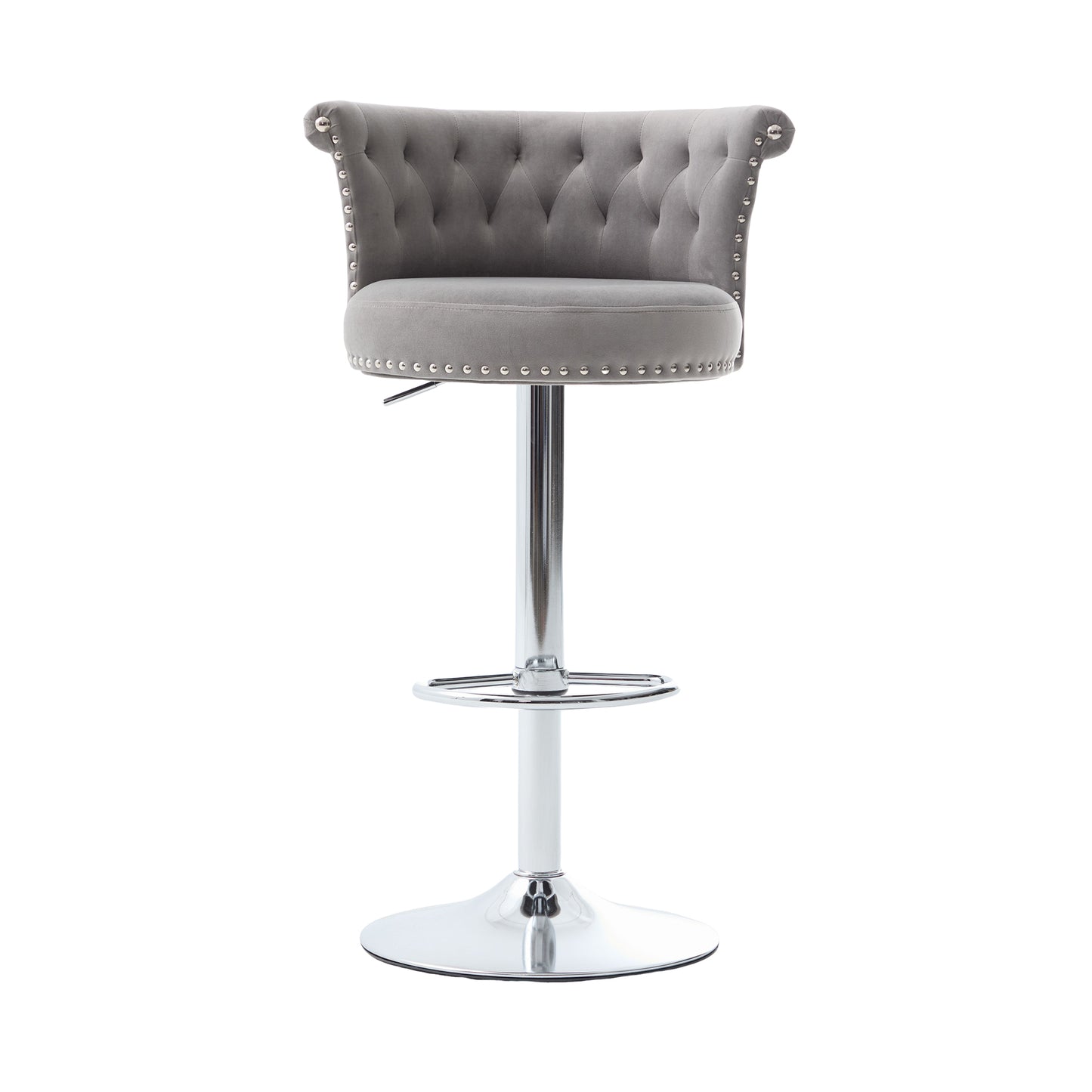 COOLMORE Velvet Bar Stool Set of 2, Adjustable Swivel Bar Stools with Silver Plated Metal Leg, Chrome Nailhead, Counter Height Chair for Kitchen,Dining Room-海智集-Default-