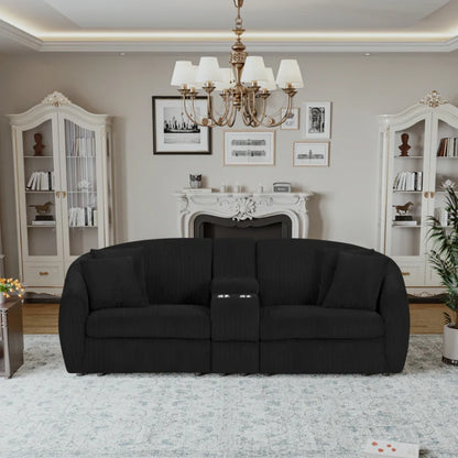 UNITED WE WIN corduroy fabric, two cup holders, storage, oversized two-seat, solid wood frame, high quality sponge filling, curved placement sofa-海智集-Default-