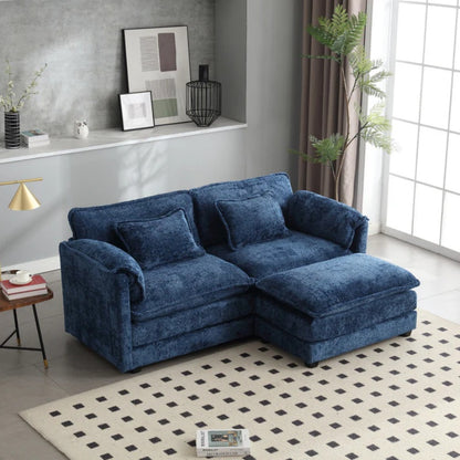 UNITED WE WIN Chenille fabric, removable armrests with side pockets, high density sponge filling, oversized double sofa with footstool-海智集-Default-
