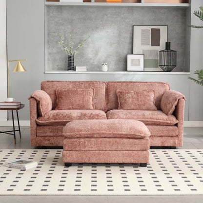 UNITED WE WIN Chenille fabric, removable armrests with side pockets, high density sponge filling, oversized double sofa with footstool-海智集-Default-