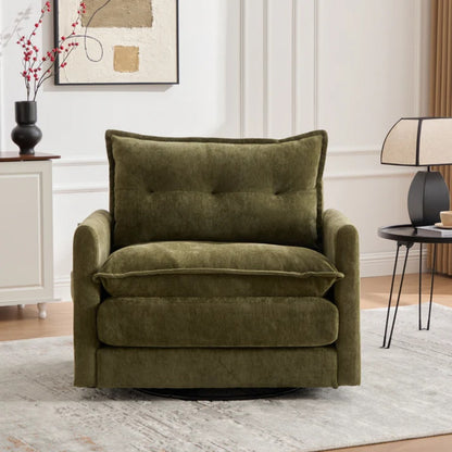 UNITED WE WIN Swivel Barrel Chair - Mid Century Modern Chair, Thick Padded Arm Chair with Solid Metal Base, Comfortable Single Sofa Chair, Swivel Accent Chair for Living Room Bedroom-海智集-Default-