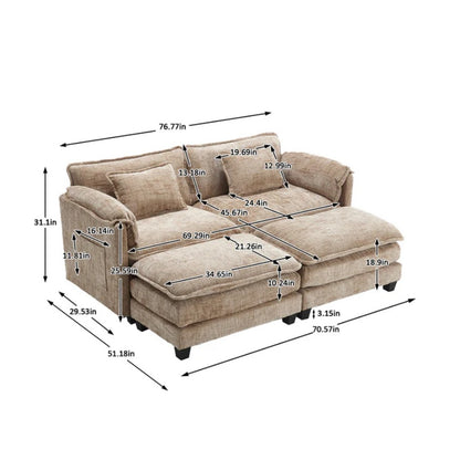 UNITED WE WIN Chenille fabric, solid construction, the overall structure of the sofa is stable, detachable armrests, two foot stools and two-seat sofa with side pockets-海智集-Default-