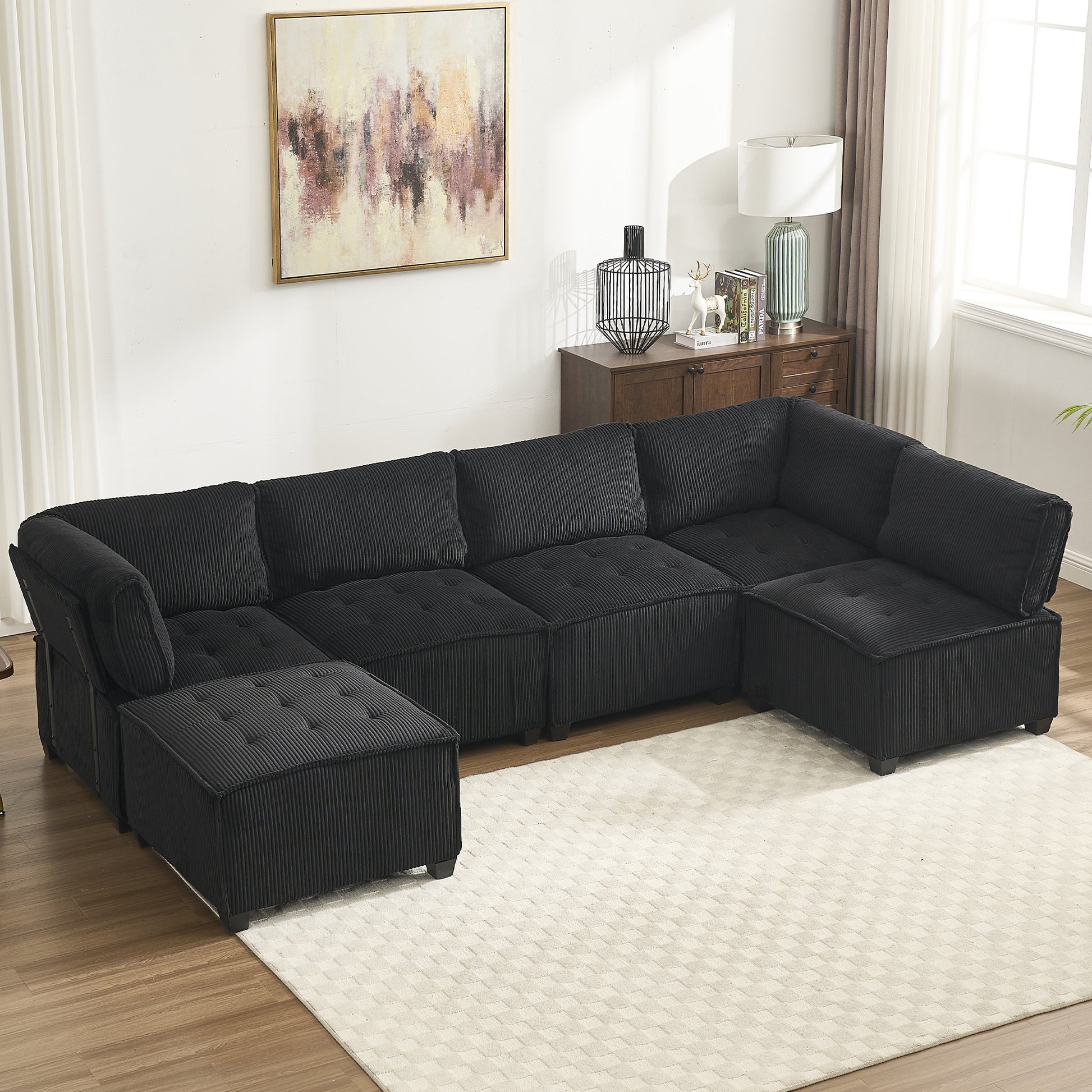 UNITED WE WIN Modular Sectional Sofa U Shaped Modular Couch with Reversible Chaise Modular Sofa Sectional Couch,6- Seat Convertible Sofa,Fit for Living Room-海智集-Default-