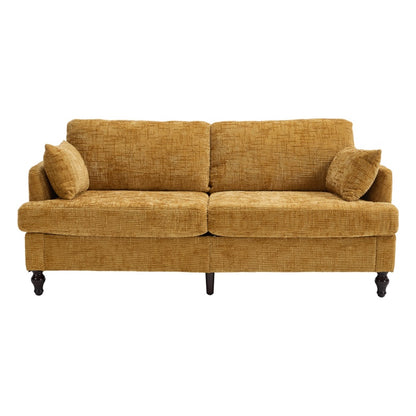 Modern Style Chenille 2-Seater Sofa with LED Light, USB Port & Storage Bag, Mustard Yellow, Rubber Wood Legs-海智集-Default-