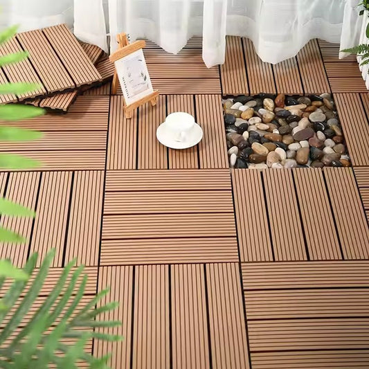 DIY Plastic Wood Composite Spliced Flooring Tiles Outdoor Waterproof Balcony Courtyard Terrace Garden Lock WPC Floor Tiles-海智集-
