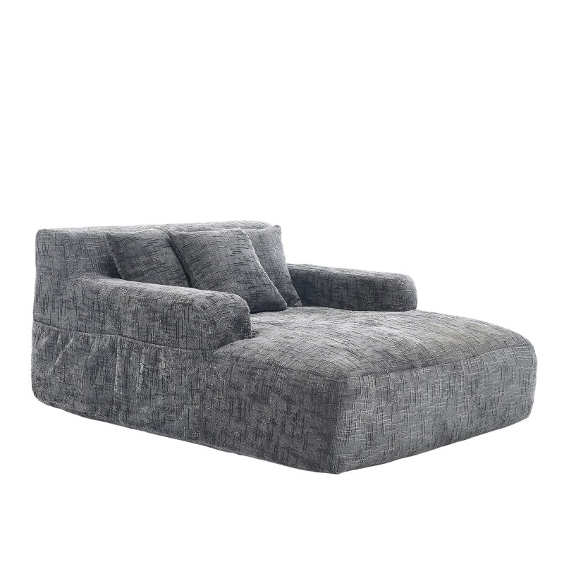 Chenille Interior Lazy Sofa Chaise Longue Armchair with Three Pillows and Armrests in Grey-海智集-Default-