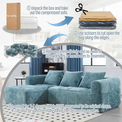 UNITED WE WIN 98.42-inch modular sectional sofa, modern modular L-shaped sofa with chaise longue, equipped with small side pockets and free of compression during installation.-海智集-Default-