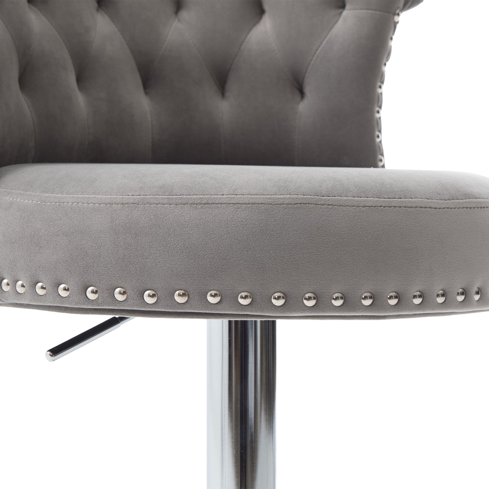 COOLMORE Velvet Bar Stool Set of 2, Adjustable Swivel Bar Stools with Silver Plated Metal Leg, Chrome Nailhead, Counter Height Chair for Kitchen,Dining Room-海智集-Default-