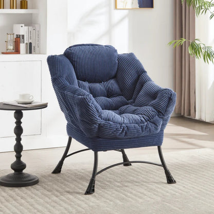 Lazy Chair with Ottoman, Modern Lounge Accent Chair with Armrests and a Side Pocket, Leisure Upholstered Sofa Chair Reading Chair with Footrest for Small Space, Corner Chair-Navy blue-海智集-Default-