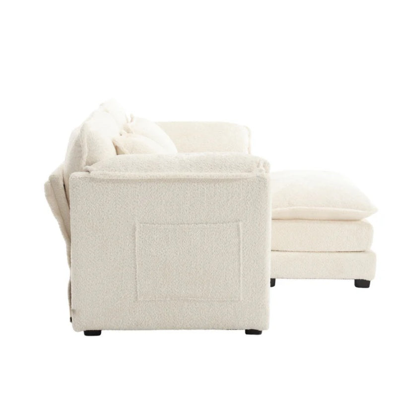 UNITED WE WIN Chenille fabric, removable armrests with side pockets, high density sponge filling, oversized double sofa with footstool-海智集-Default-